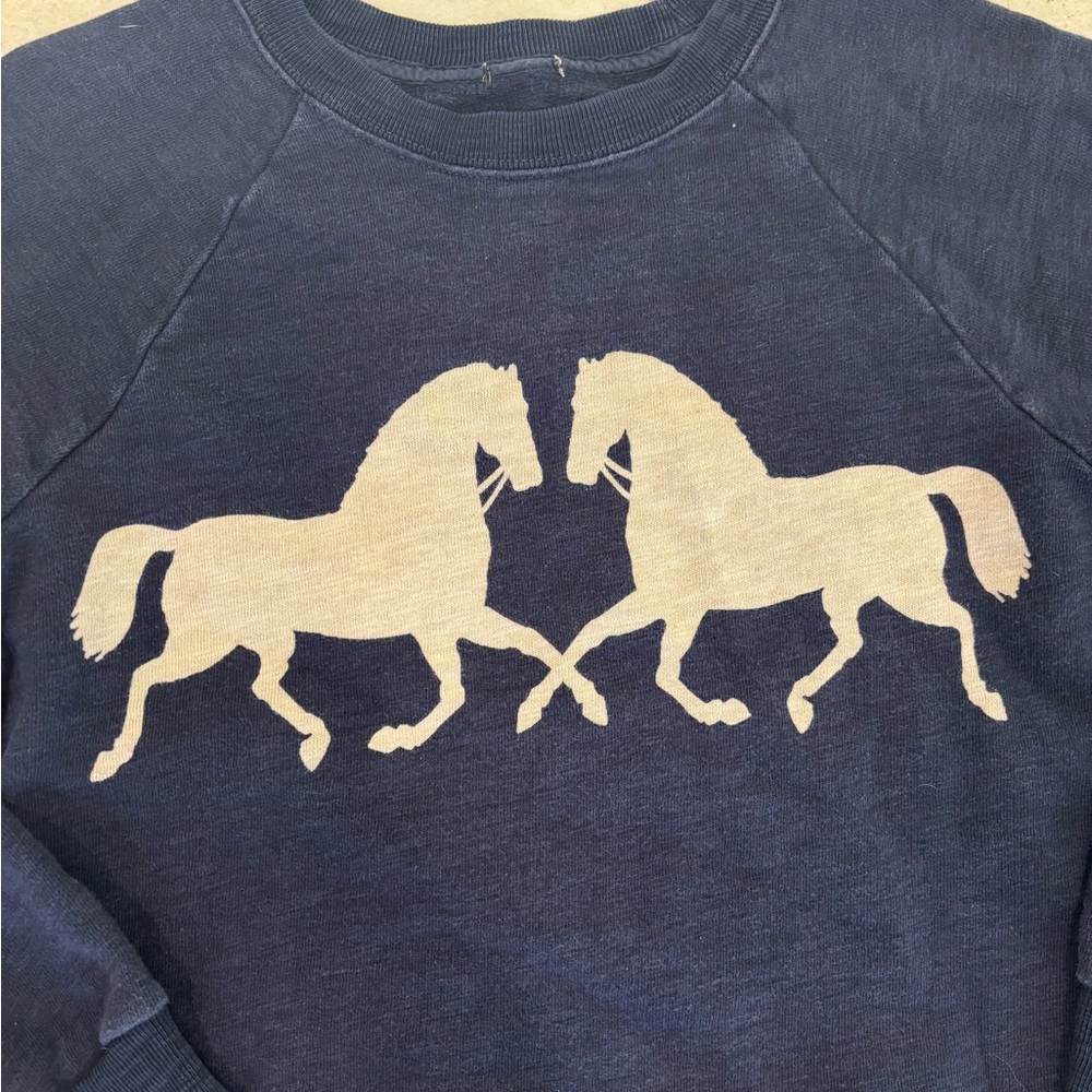 J. Crew Navy Blue Sweatshirt with Cream Horse Motif - Picture 3 of 5